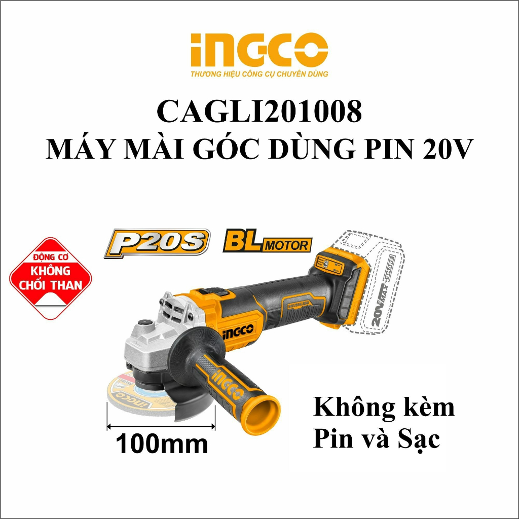 Máy mài góc ,máy cắt dùng pin Lithium-ion 20V INGCO CAGLI201008 hàng chính hãng