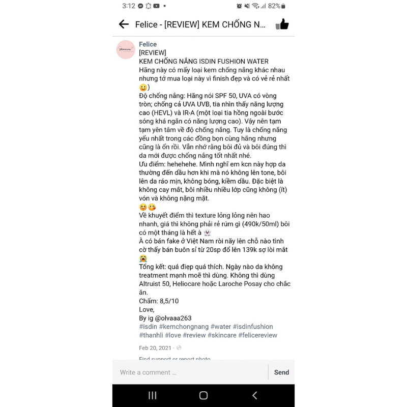 Kem chống nắng Isdin Fusion Water 50ml