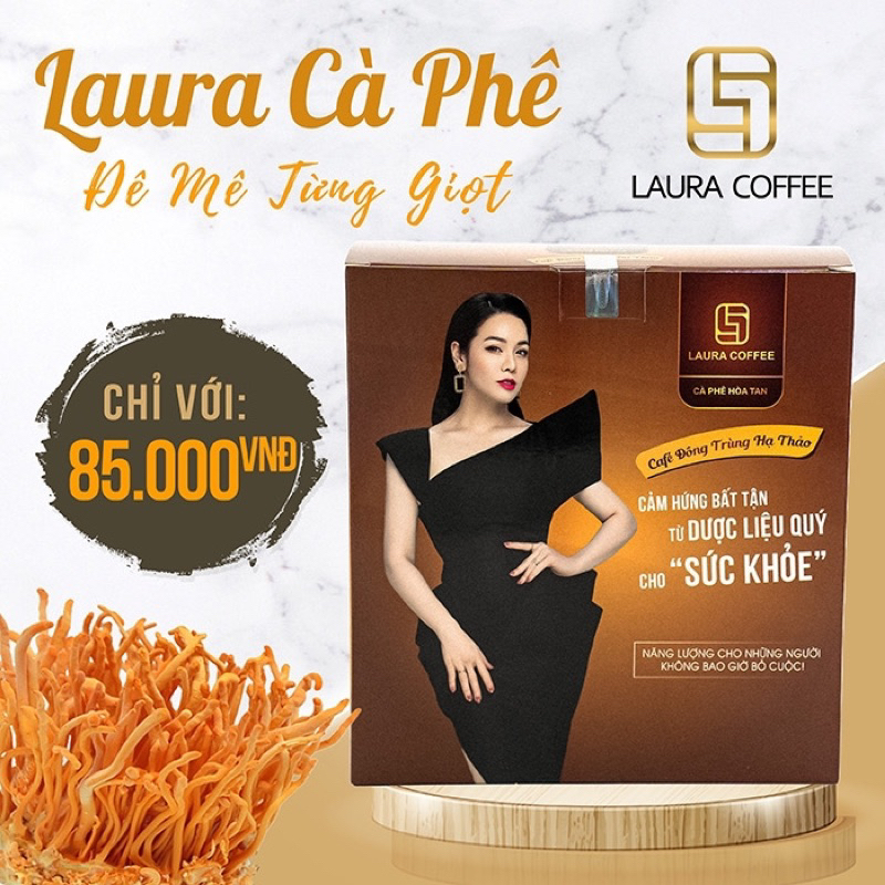 Cà phê Đông trùng hạ thảo Nhật Kim Anh cafe sữa hoà tan Laura Coffee hộp 10 gói