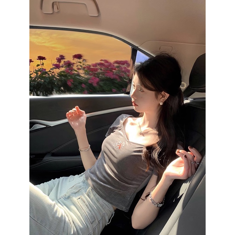 Áo crop nhung đính đá cao cấp