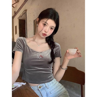 Áo crop nhung đính đá cao cấp