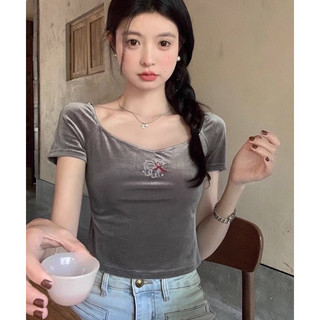 Áo crop nhung đính đá cao cấp
