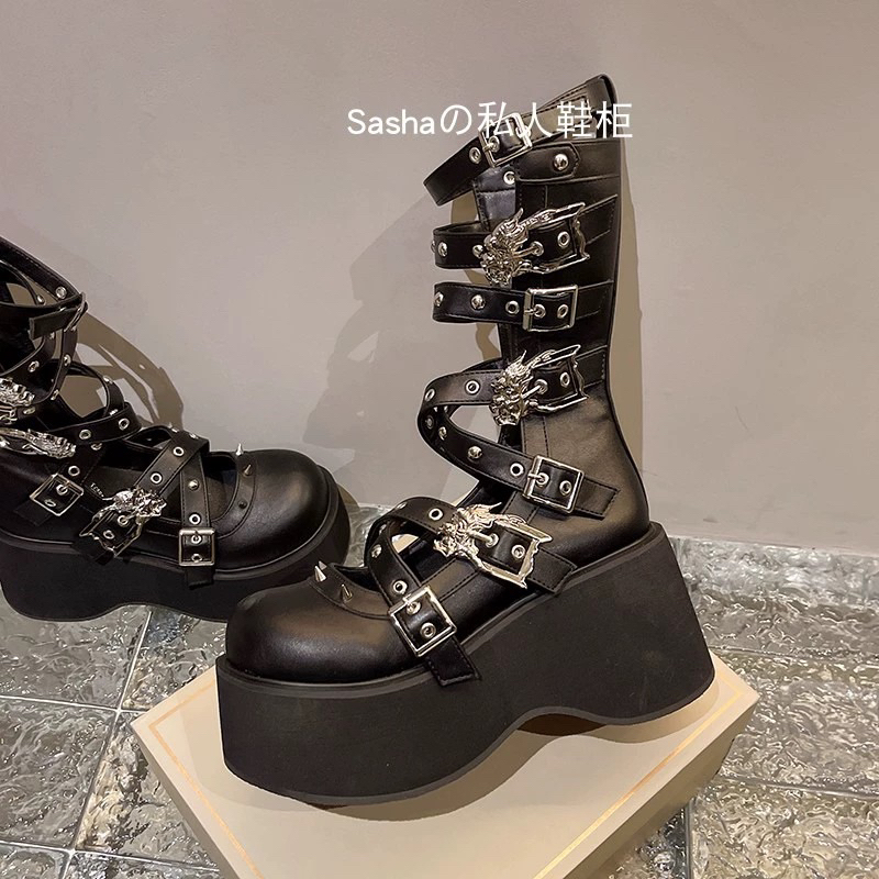 BỐT GOTHIC B80 PHỐI DÂY ĐẾ CAO 8CM PHONG CÁCH Y2K