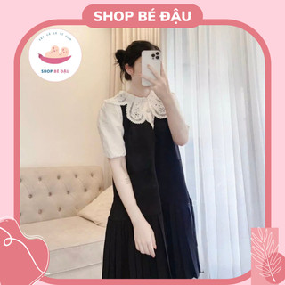 Váy bầu công sở phối sơ mi trắng chất mát