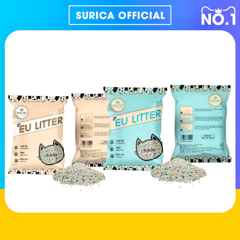 Cát cho mèo EU LITTER Cát đất sét siêu vón cát vệ sinh cho mèo ít bụi siêu rẻ Surica PK08 (4kg)