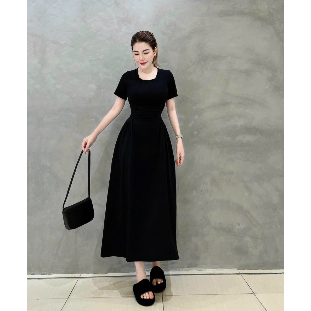 Đầm váy midi đen thun gân dáng dài basic Gs0162