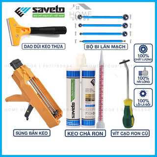 Combo bộ dụng cụ thi công và keo chà ron Saveto, keo chít mạch 2 thành phần chống thấm cho gạch men chính hãng