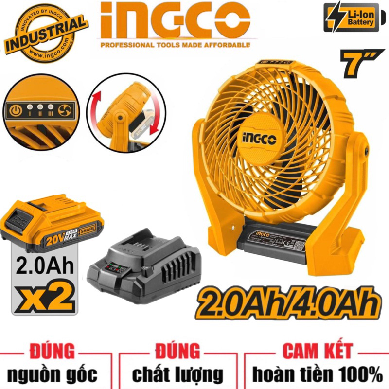 INGCO Quạt dùng pin Lithium-ion 20V CFALI2007
