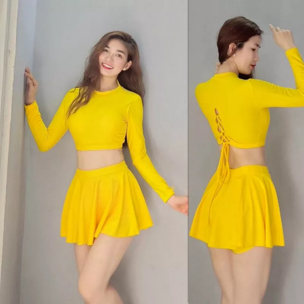 Bikini 2 mảnh Đồ bơi nữ kín đáo Áo Tắm đi biển tay dài váy xinh xắnThe Queen Bikini 056