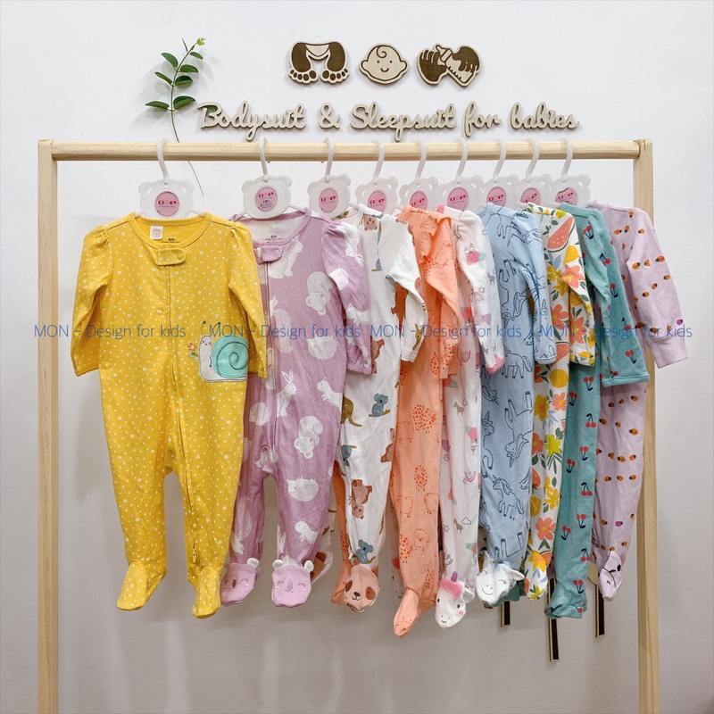 Sleepsuit KHÓA KÉO và CÚC BẤM bộ body dài tay mẫu mới 2023 hàng xuất dư các hãng cho bé