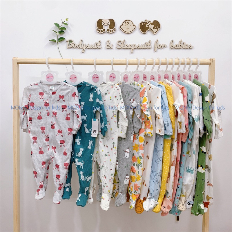 Sleepsuit KHÓA KÉO và CÚC BẤM bộ body dài tay mẫu mới 2023 hàng xuất dư các hãng cho bé