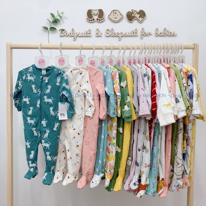 (Link 1) (3-6m) Sleepsuit KHÓA KÉO và CÚC BẤM bộ body dài tay mẫu mới 2023 hàng xuất dư các hãng cho bé (chọn mẫu)