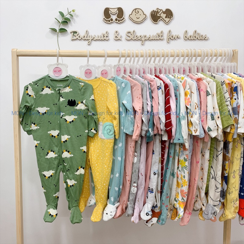 Sleepsuit KHÓA KÉO và CÚC BẤM bộ body dài tay mẫu mới 2023 hàng xuất dư các hãng cho bé
