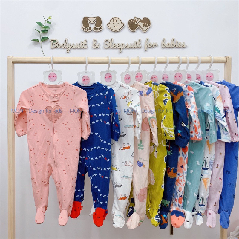 Sleepsuit KHÓA KÉO và CÚC BẤM bộ body dài tay mẫu mới 2023 hàng xuất dư các hãng cho bé