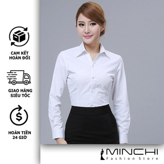 Áo Sơ Mi Trắng Nữ Minchi Cổ Đức Dáng Suông Phong Cách Công Sở Lịch Sự Trẻ Trung