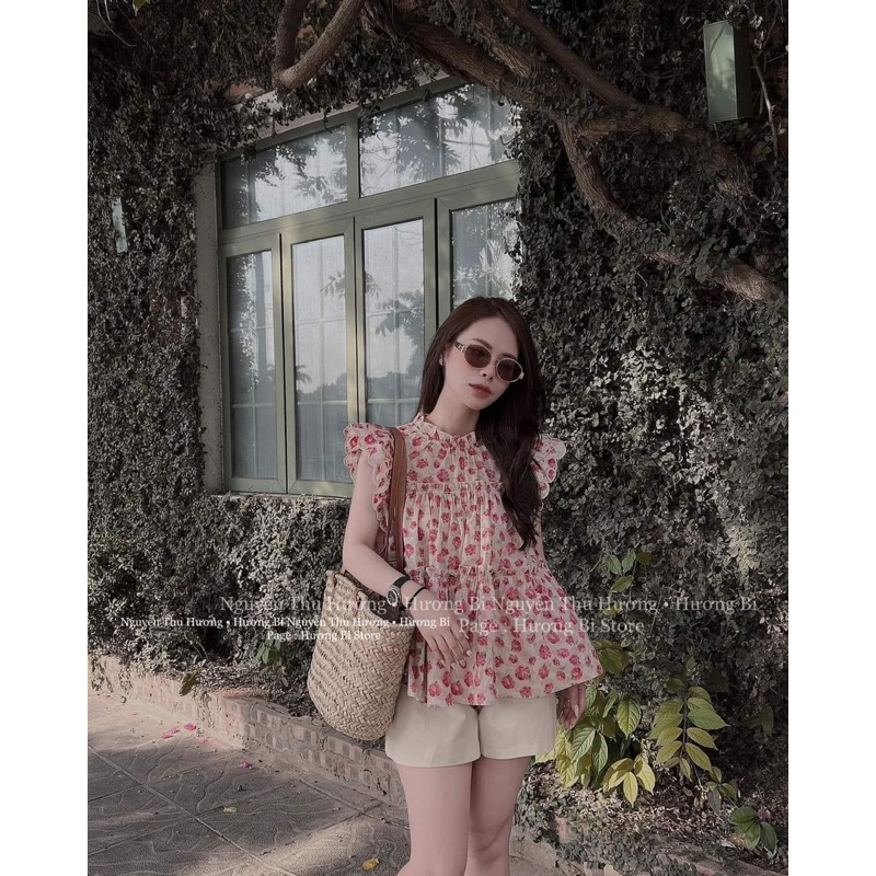 Áo Kiểu Thô Hoa Tay Cánh Tiên Hot , Bầu Bí Mặc được