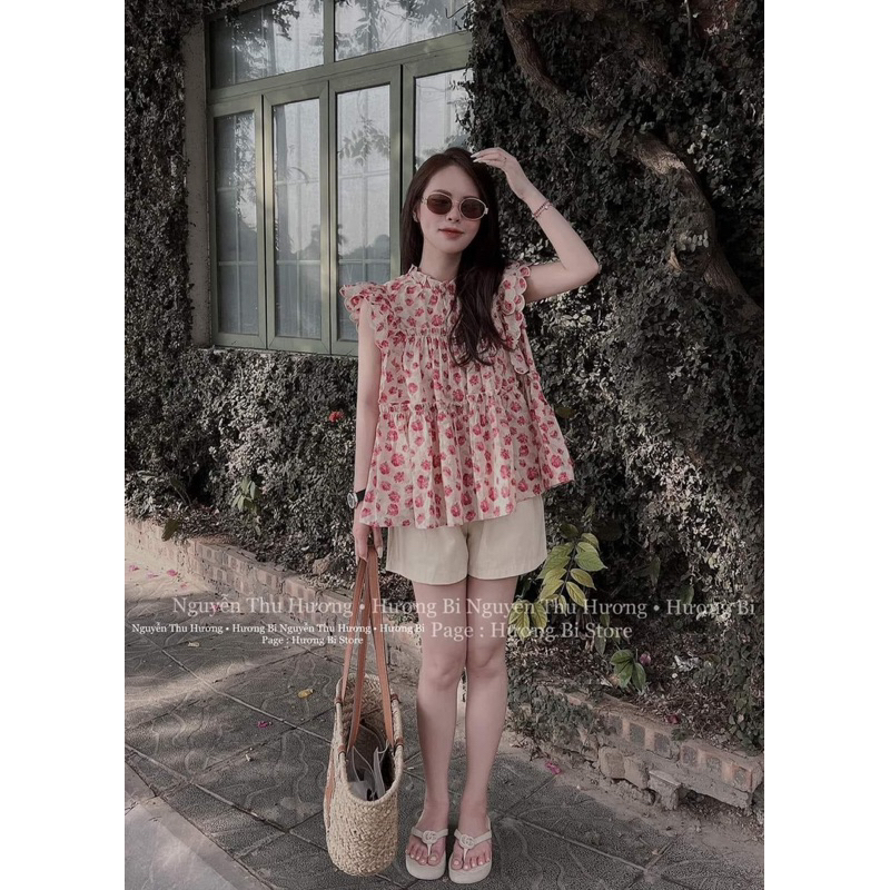 Áo Kiểu Thô Hoa Tay Cánh Tiên Hot , Bầu Bí Mặc được