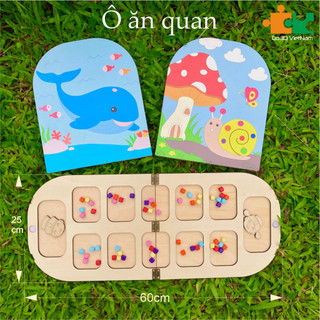 Trò chơi dân gian ô ăn quan, cờ ô quan bằng gỗ, in màu