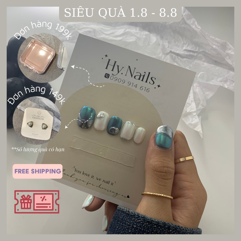 Nailbox tráng gương thiết kế cao cấp, móng úp nail box thiết kế móng tay giả phong cách Hàn Quốc nhà Hy.nail