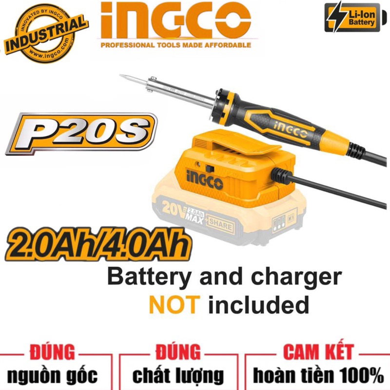 INGCO Mỏ hàn dùng pin Lithium- Ion 20V-40W CSILI2001 (không kèm PIN & SẠC)