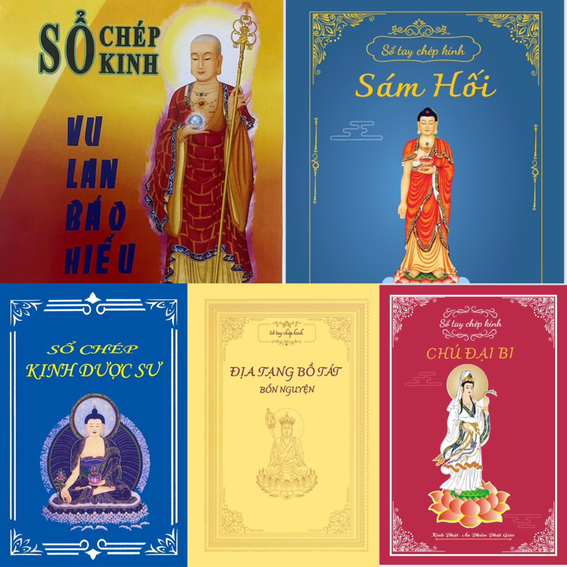 Tặng viết_Combo 5 quyển kinh chữ in mờ Gồm sổ chép kinh địa tạng+Chú đại bi+Dược sư+Sám hối+Vu lan báo hiếu