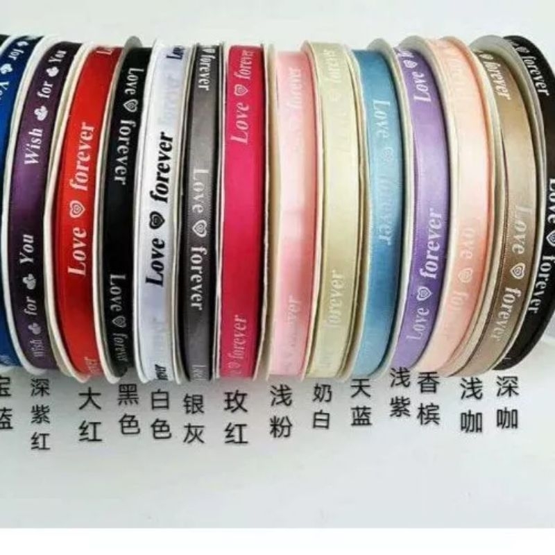 1M Ruy băng lụacó chữ bản 1cm gói hoa, quà giá rẻ