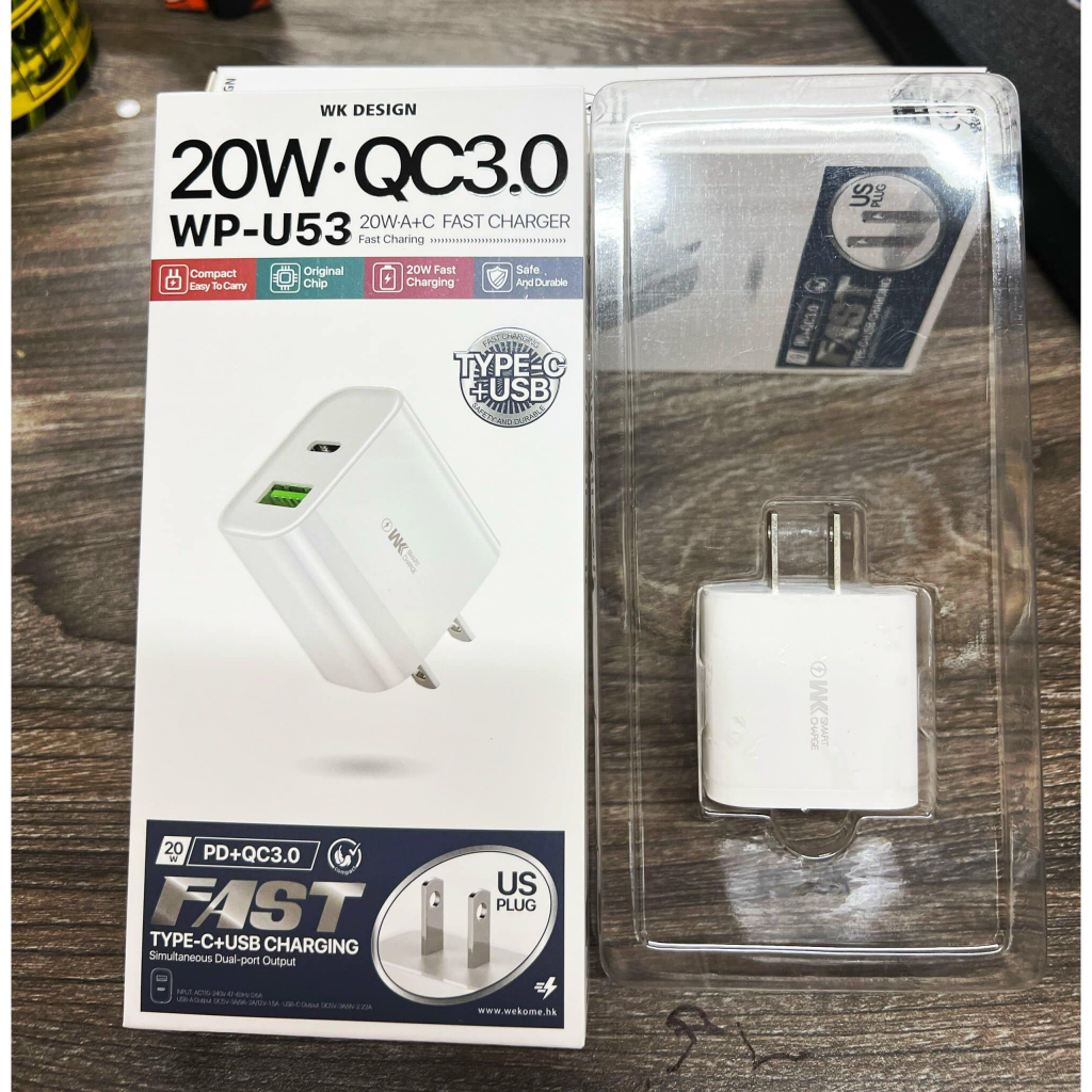 Bộ Sạc Nhanh 2 Cổng Chính Hãng WK Chuẩn PD 20W Bộ 2 Cổng Sạc Nhanh Chống Nóng Bền Đẹp
