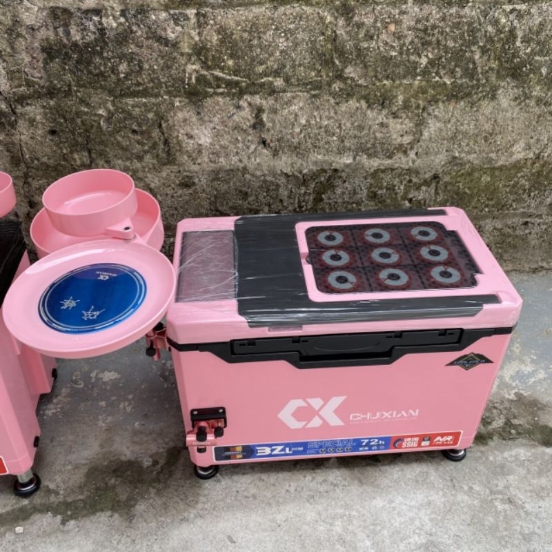 Thùng câu cá chính hãng 2023 Chuxian màu hồng có tựa và không tựa