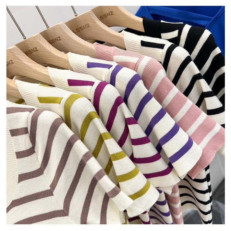 Áo Phông Len Nữ Kẻ Ngang CropTop Len Cao Cấp Dáng Ngắn Phong Cách hàn Quốc Áo Thun Nữ Quảng Châu NAP-A338.1