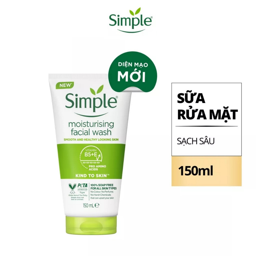 Sữa rửa mặt Simple giúp da sạch thoáng & không chứa xà phòng 150ml