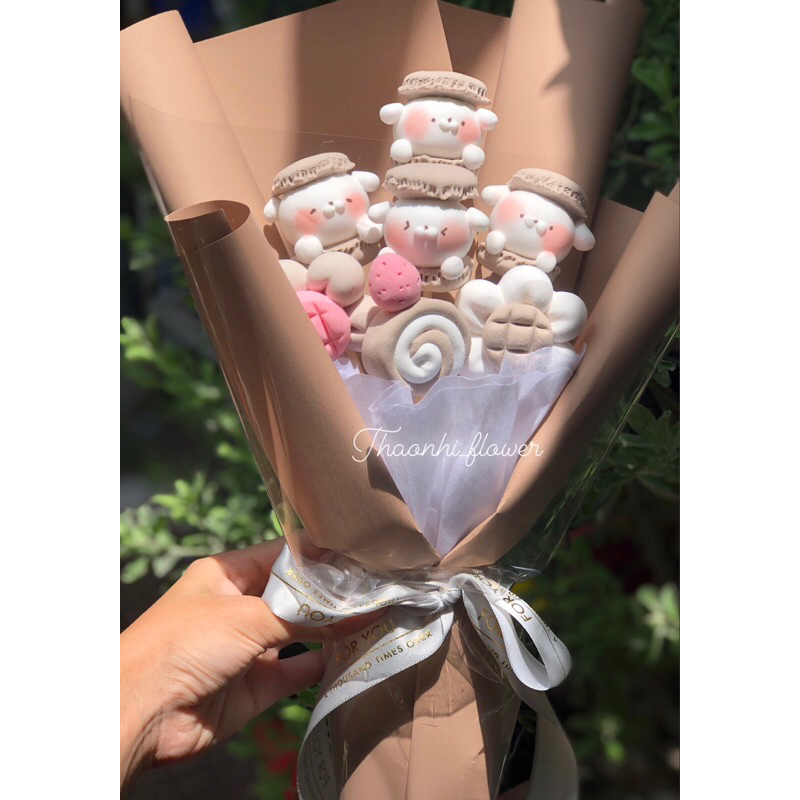BÓ HOA CẦM TAY ĐẤT SÉT TỰ KHÔ NHIỀU TONE MÀU CUTE LÀM QUÀ TẶNG Ý NGHĨA (7 h