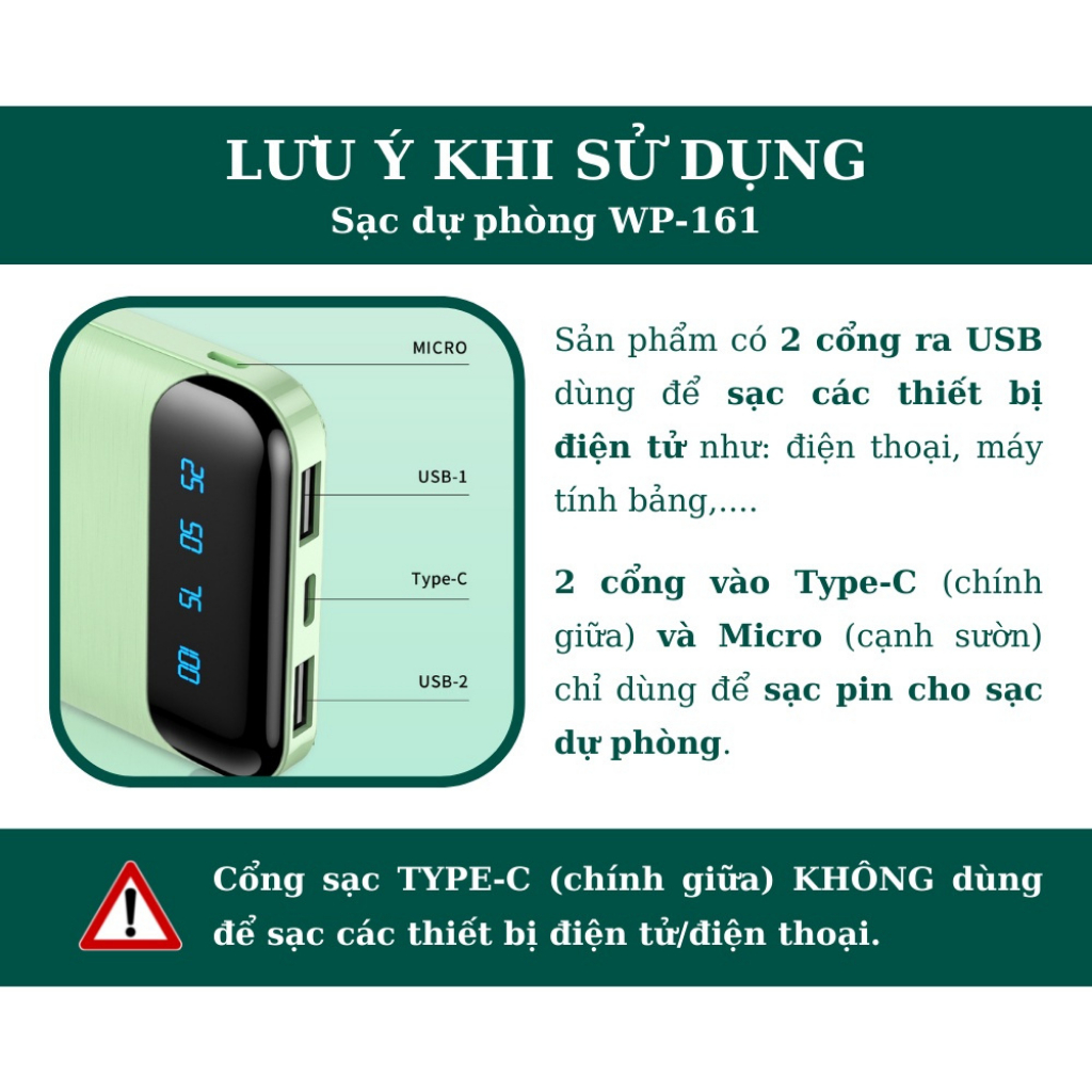 Sạc Dự Phòng WEKOME WP-161 Dung Lượng 10000mAh Tích Hợp Màn Hình LED