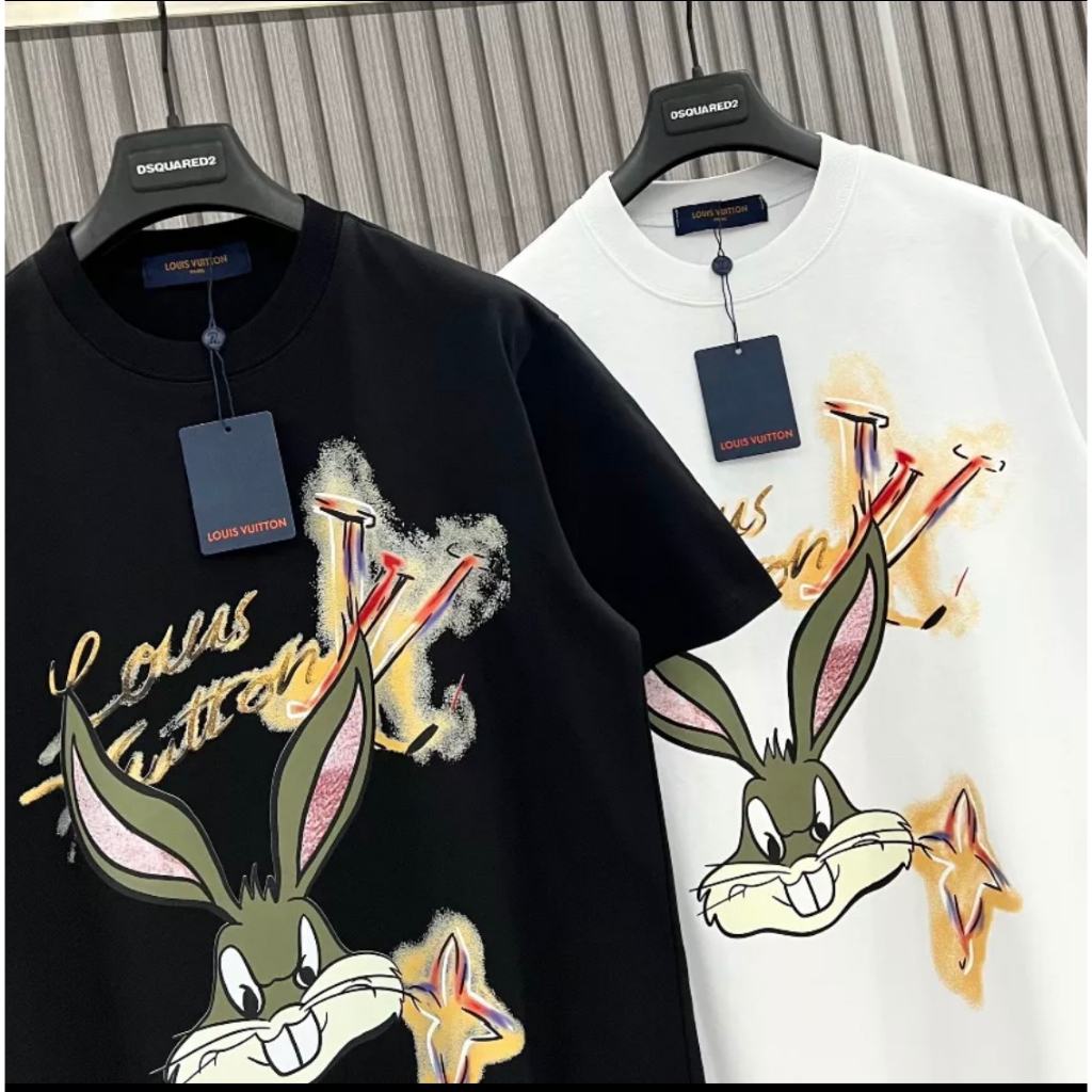 Áo Phông Lv In Hoạt Hoạ Hình Thỏ Phiên Bản Mới Nhất - Áo Thun Nam Nữ LV Thỏ Chất Cotton Co Giãn 4C