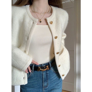 Áo Khoác Cardigan Lửng Len Xù Cúc Vàng Đồng Thời Trang