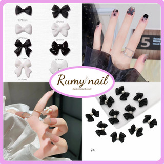 Charm nail, charm nơ các mẫu đen trắng, phụ kiện trang trí móng tay