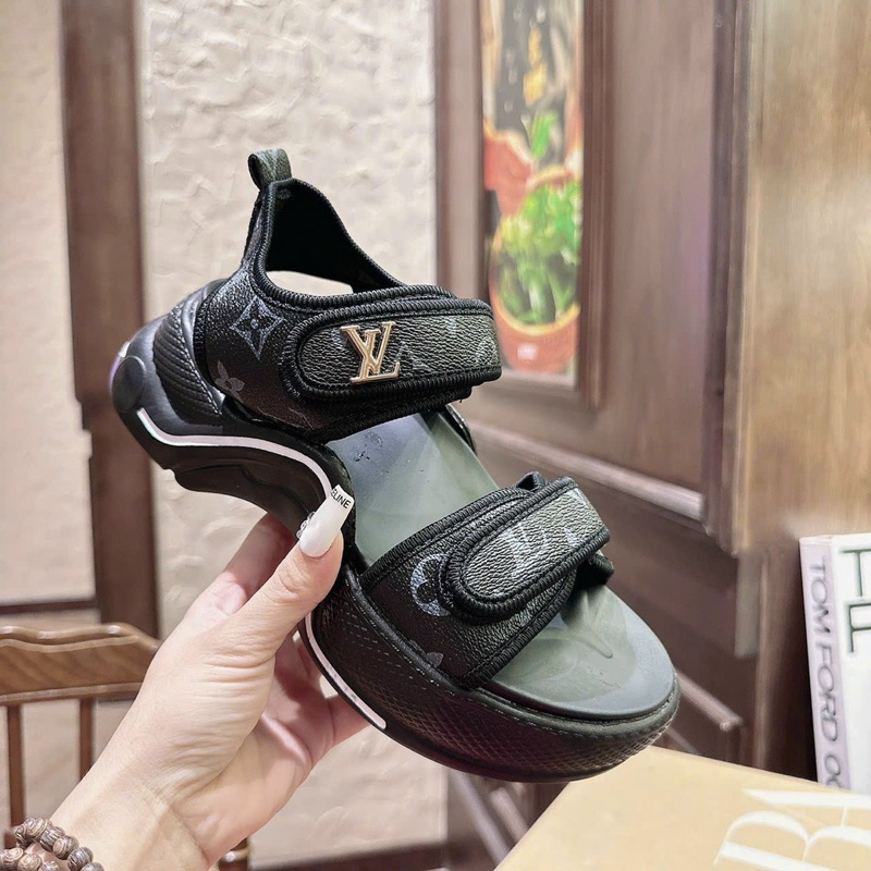 Giày sandal hai quai dán đế thô cao 5p