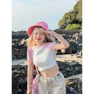 Hwoori - áo croptop raglan " twotwo " designed by b.w.r | pink