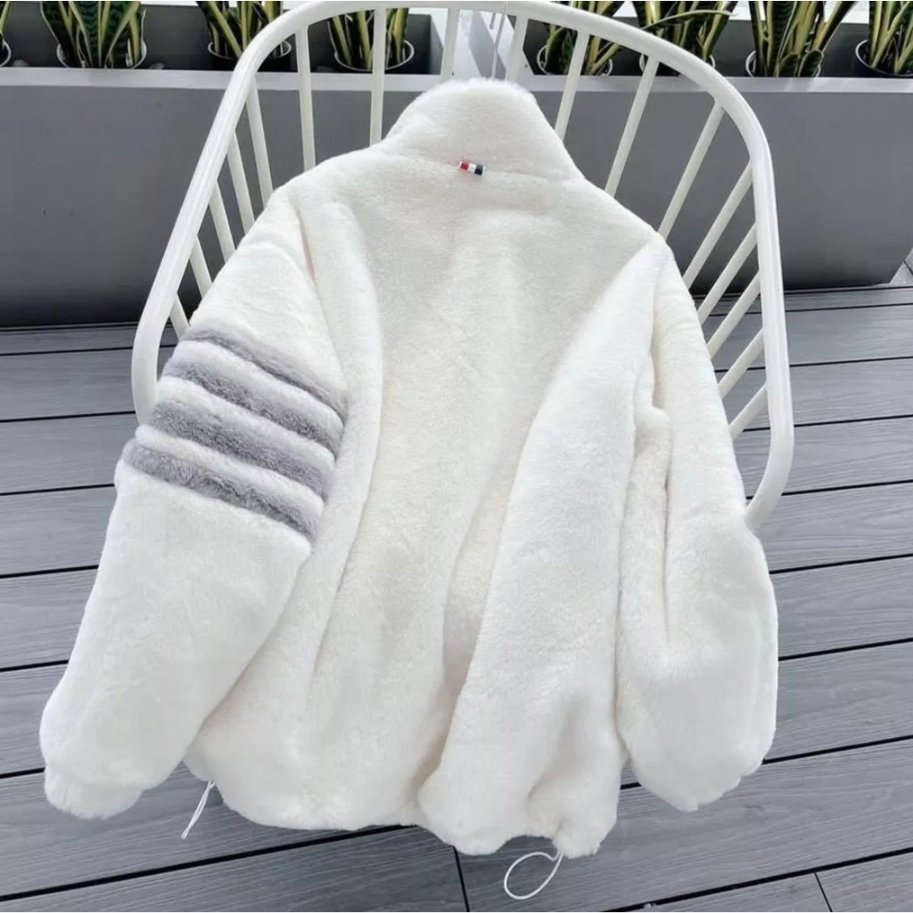 Áo Khoác Lông Thome Kẻ Tay - Áo  Khoác Lông Cừu Cao Cấp Chất Lông Mịn Siêu Ấm Phong Cách Hàn