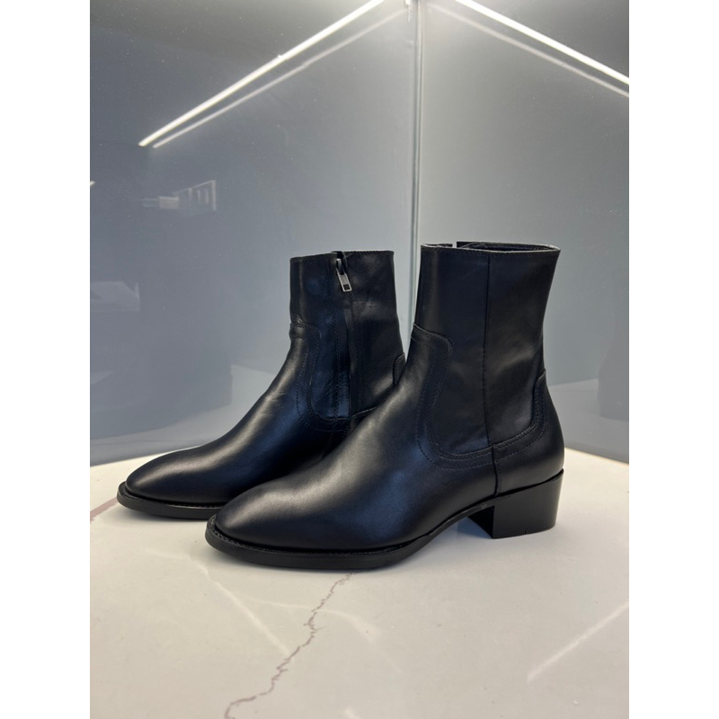 ( Tặng xích) Zip boot mũi tròn da bò nappan, đế phíp gỗ cao 5cm. Bảo hành da và đế 12 tháng