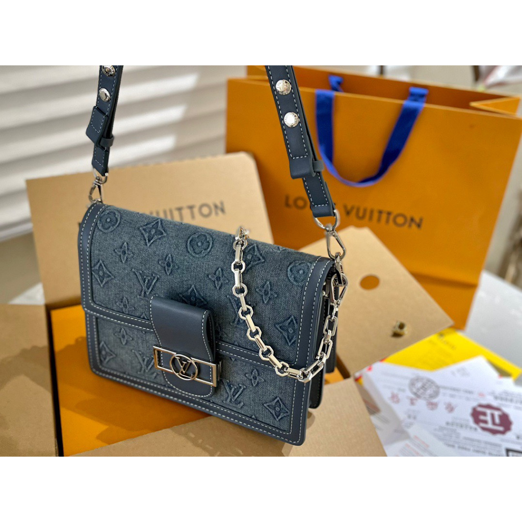 TÚI ĐEO CHÉO LVvs  DAUPHINE SZ 25 BẢN JEANS MỚ SIZE 25CM FULLBOX NAM CHÂM NHƯ ẢNH ẢNH THẬT TỰ CHỤP
