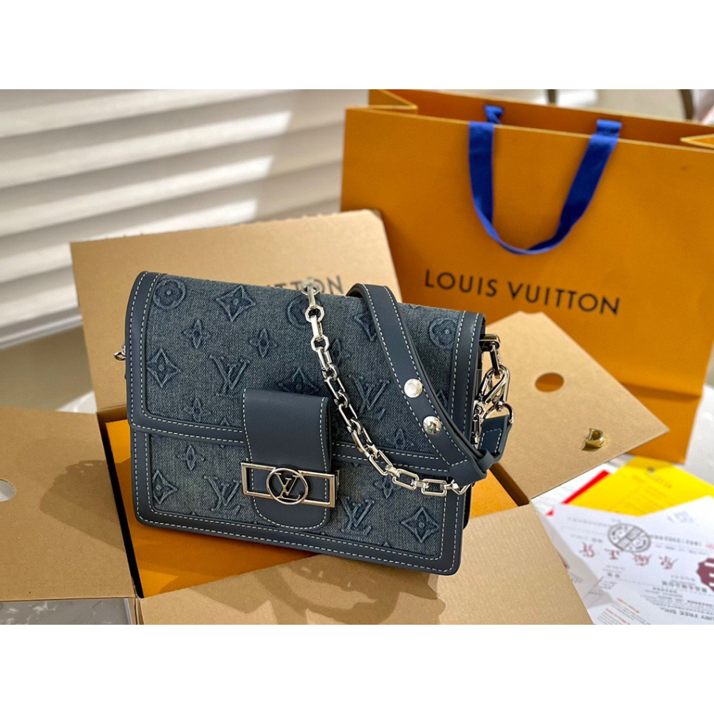TÚI ĐEO CHÉO LVvs  DAUPHINE SZ 25 BẢN JEANS MỚ SIZE 25CM FULLBOX NAM CHÂM NHƯ ẢNH ẢNH THẬT TỰ CHỤP