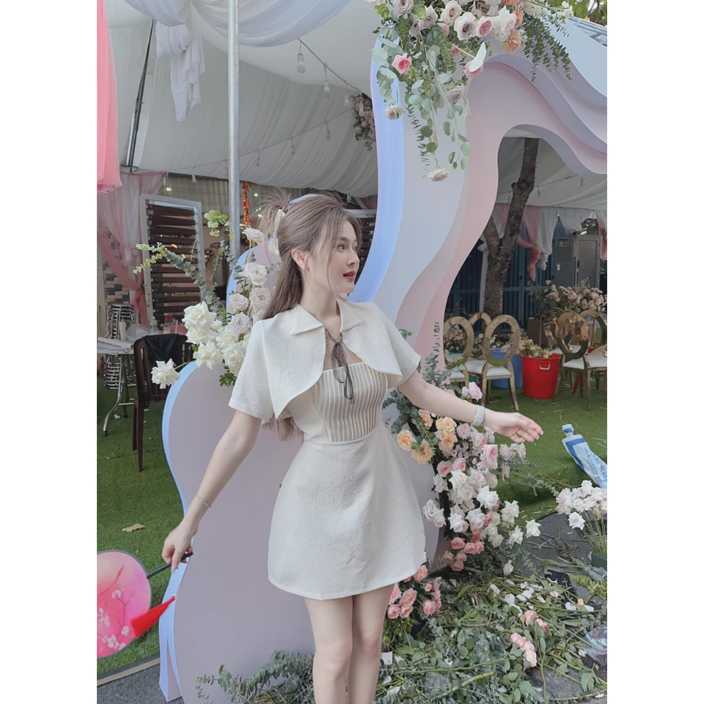 Váy 2 dây BIGSIZE dáng xòe kèm khoác choàng buộc dây VENUSA Store