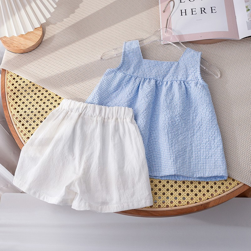 Đồ bộ cho bé gái, đồ bộ cho bé Themoon áo hai dây quần đùi xinh xắn cho bé từ 7kg đến 15kg