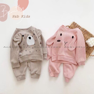 Đồ bộ dài tay cho bé gái, bé trai 10-20kg chất tổ ong co giãn hình gấu có tai - an.kid