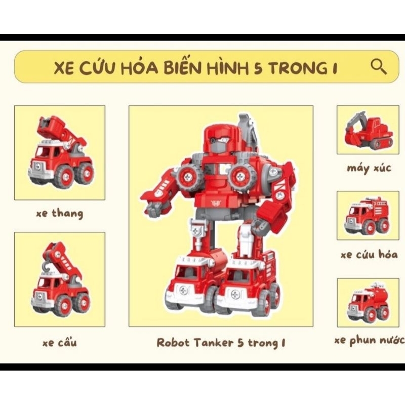 Xe Công Trình Tự Tháo Lắp 5 in 1 - Đồ chơi Robot cho Trẻ