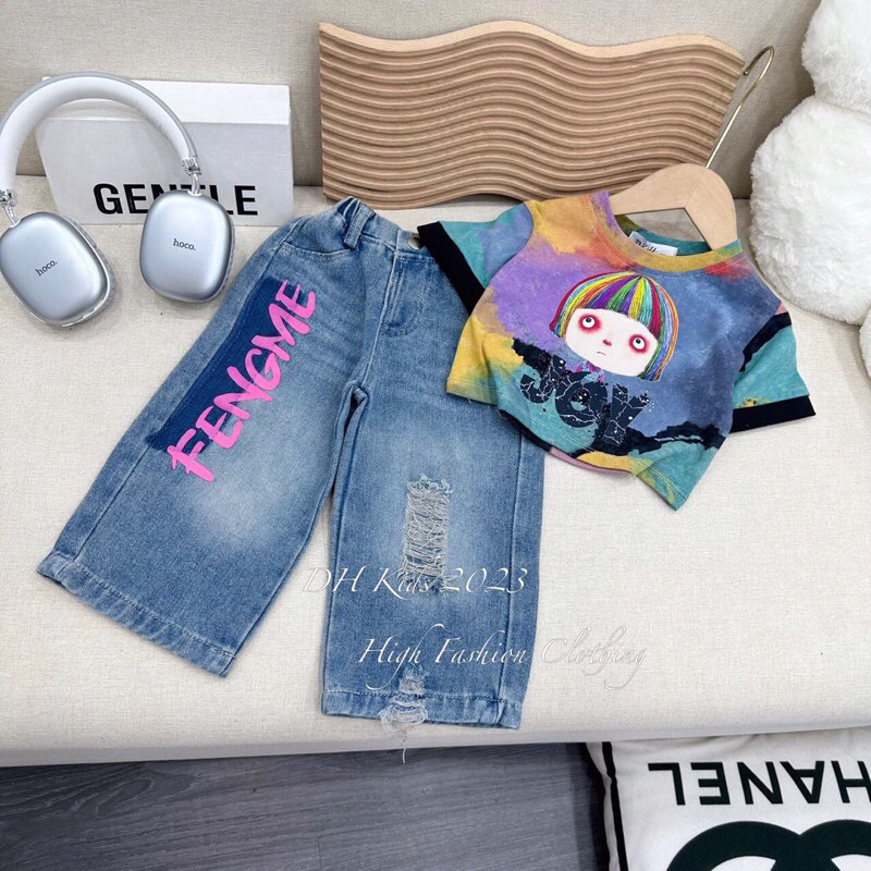 Set áo loang Joy quần jean xuông bé gái