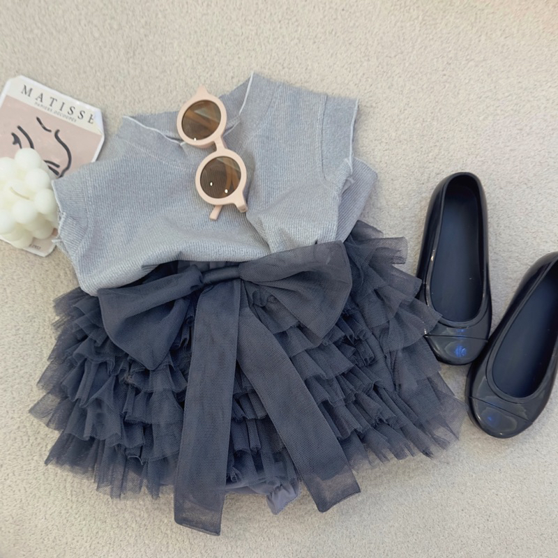 Set áo ghi cv tầng nơ bé gái