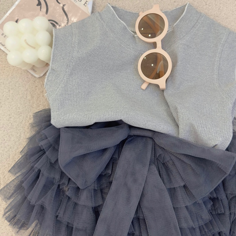 Set áo ghi cv tầng nơ bé gái