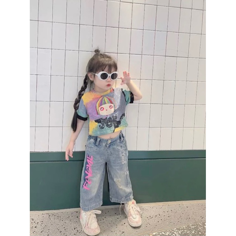 Set áo loang Joy quần jean xuông bé gái