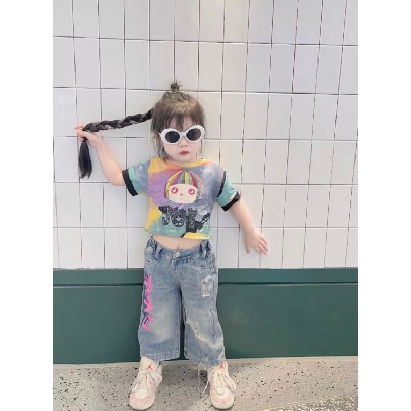 Set áo loang Joy quần jean xuông bé gái